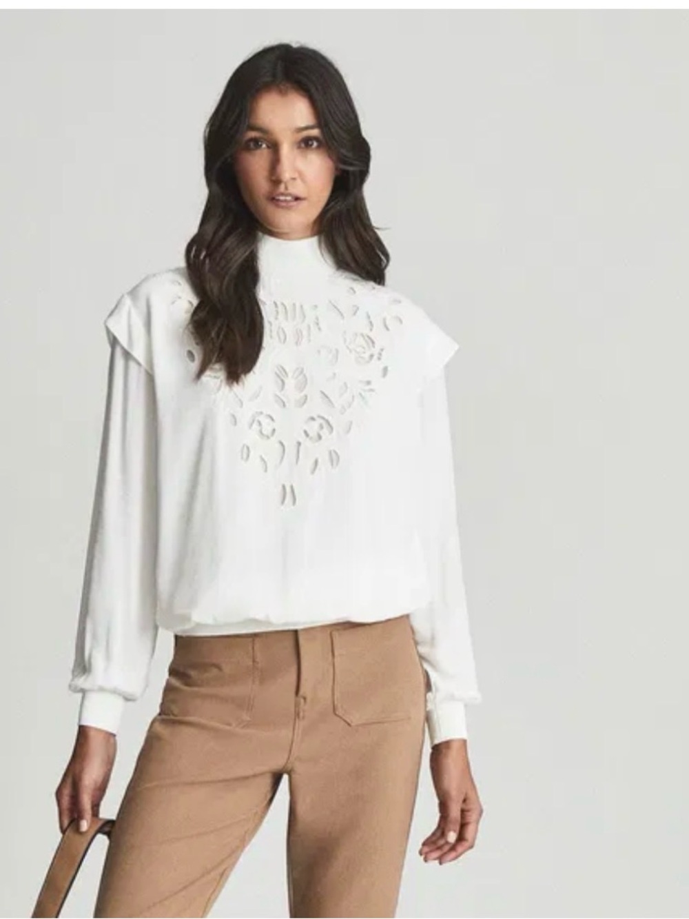 Reiss White High-Neck Cutout Detail Women's Top